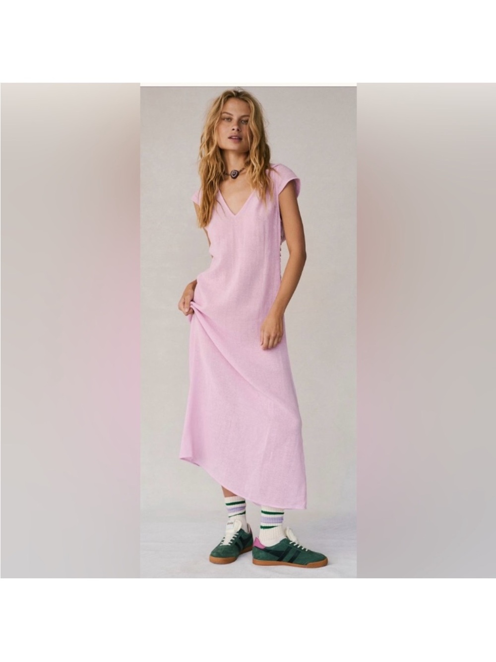 Free People Light Pink V-Neck Maxi Dress